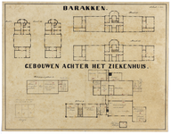 215035 Plattegronden van de barakken en de gebouwen achter het Stads- en Academisch Ziekenhuis (Catharijnesingel 15) te ...